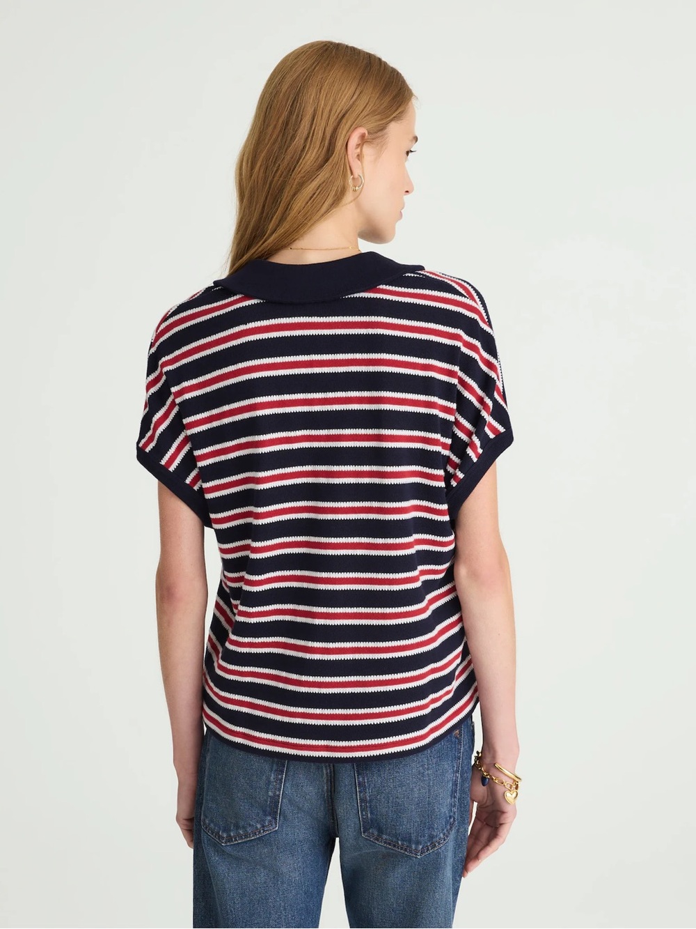 Madewell Relaxed V-Neck Polo Shirt in Stripe Size M - Picture 5 of 12